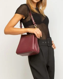 Sac seau en Cuir Teagen bordeaux - 17x12x9 cm