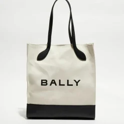 Sac shopping avec logo en Coton & Cuir Bally naturel/noir - 35x40x12 cm