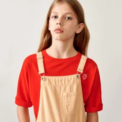 Salopette short Pepina en Toile de coton saumon