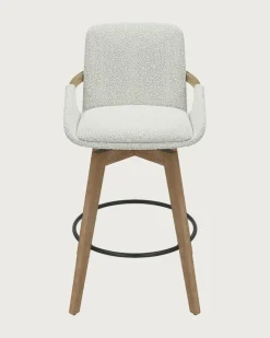 Saly - Chaise de bar en tissu bouclette et pieds en bois