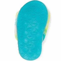 Sandales chaussons en Peau de Mouton Fluff Slide Marble bleu/jaune