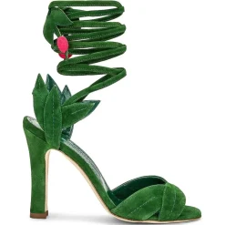 Sandales en Velours de Cuir Ossie vertes - Talon 10.5 cm