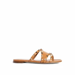 Sandales plates en cuir Rockstud marron