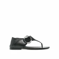 Sandales plates en cuir Ring noires