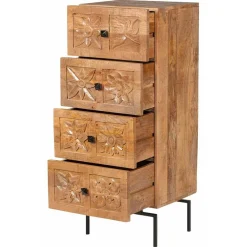 Semainier 4 tiroirs manguier sculture naturel - 45x40x115 cm