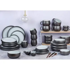 Service Complet en Grès Gourmet blanc granité/noir onyx - 36 pièces
