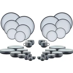 Service Complet en Grès Gourmet blanc granité/noir onyx - 36 pièces