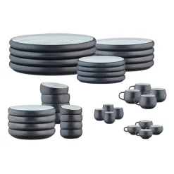 Service Complet en Grès Gourmet blanc granité/noir onyx - 36 pièces