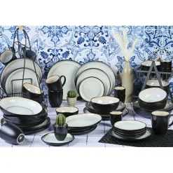 Service Complet en Grès Iris blanc/ivoire - 48 pièces