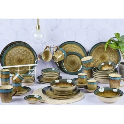 Service Complet en Grès Island kaki/bleu - 42 pièces