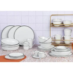 Service Complet en Grès Pure blanc/beige - 32 pièces