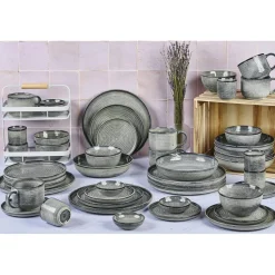 Service Complet en Grès Zen gris/bleu - 48 pièces