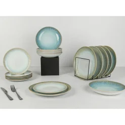 Service de table en Grès Listra bleu/beige - 18 pièces