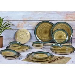 Service Les Essentiels en Grès Island kaki/bleu - 18 pièces