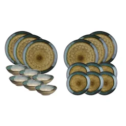 Service Les Essentiels en Grès Island kaki/bleu - 18 pièces
