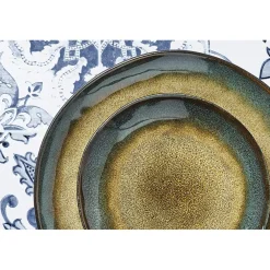 Service Les Essentiels en Grès Island kaki/bleu - 18 pièces