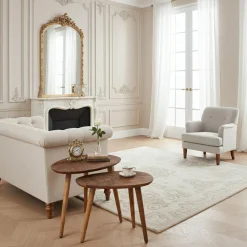 Set 2 tables d'appoint plateau sculpté bois massif Acacia Adir Marron - 58x40x46 cm