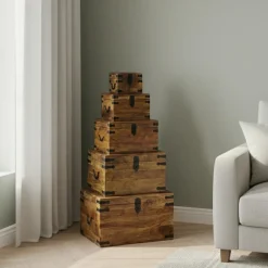 Set de 5 coffres Manguier Taba Marron - 60x45x36 cm