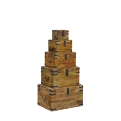 Set de 5 coffres Manguier Taba Marron - 60x45x36 cm