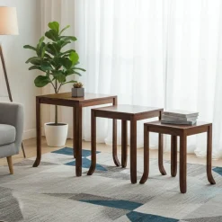 Set de 3 tables basses gigognes en acacia massif Marron - 45x45x56 cm