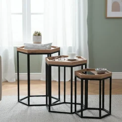 Set de 3 tables basses gigognes Acacia Tyla Naturel - 44x44x56 cm