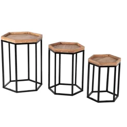 Set de 3 tables basses gigognes Acacia Tyla Naturel - 44x44x56 cm