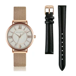Set Montre Femme 2 Bracelets Petite Classique en Acier & Cuir rose doré/noir