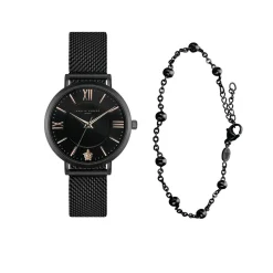 Set Montre Femme & Bracelet Petite Noir en Acier noir
