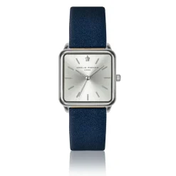 Set Montre Femme 2 Bracelets Plaza en Acier & Cuir argenté/bleu foncé