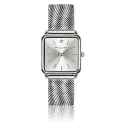 Set Montre Femme 2 Bracelets Plaza en Acier & Cuir argenté/bleu foncé