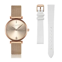 Set Montre Femme 2 Bracelets Gold Shore en Acier & Cuir rose doré/blanc