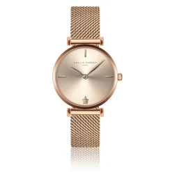 Set Montre Femme 2 Bracelets Gold Shore en Acier & Cuir rose doré/blanc