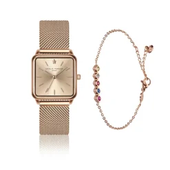 Set Montre Femme & Bracelet Gold Plaza en Acier rose doré