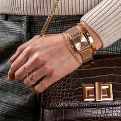 Set Montre Femme & Bracelet Gold Plaza en Acier rose doré