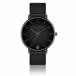 Set Montre Femme 2 Bracelets Jet Black en Acier & Cuir noir