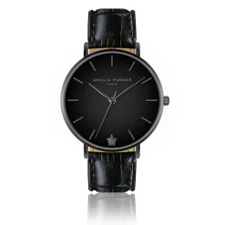 Set Montre Femme 2 Bracelets Jet Black en Acier & Cuir noir