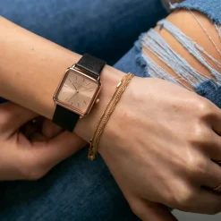 Set Montre Femme 2 Bracelets Gold Plaza en Acier & Cuir rose doré/noir