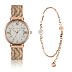 Set Montre Femme & Bracelet Petite Classique en Acier rose doré