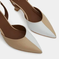 Slingbacks en Cuir Cinderella beiges - Talon 7,5 cm