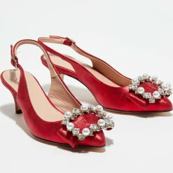 Slingbacks en Cuir métallisé Milia rouges - Talon 6 cm