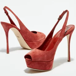 Slingbacks en Velours de Cuir Vit open-toe goyave Talon 12 cm