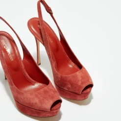 Slingbacks en Velours de Cuir Vit open-toe goyave Talon 12 cm