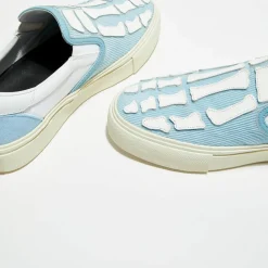 Slip On en Cuir & Textile Corduro bleu/blanc