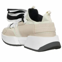 Sneakers en Cuir & Toile Lorena beige/rose/noir - Plateforme 5 cm