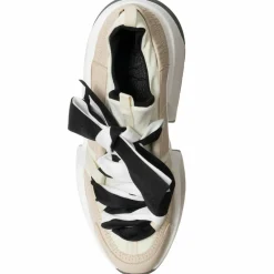 Sneakers en Cuir & Toile Lorena beige/rose/noir - Plateforme 5 cm