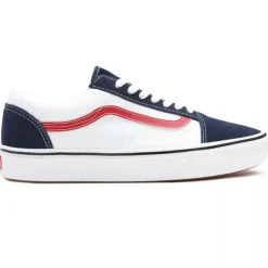 Sneakers en Toile & Velours de Cuir Tri-Tone ComfyCush Old Skool blanc/bleu/rouge