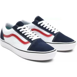 Sneakers en Toile & Velours de Cuir Tri-Tone ComfyCush Old Skool blanc/bleu/rouge