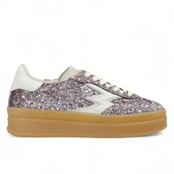 Sneakers en Velours de Cuir Double Club rose glitter