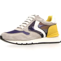 Sneakers en Velours de Cuir Julia gris/moutarde