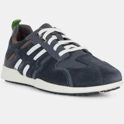 Sneakers en Velours de Cuir & Cuir Snake marine/taupe